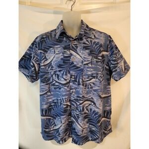 Oliver & Burke Mens Button Up Short Sleeve Hawaiian Shirt -Blue Swordfish Size L